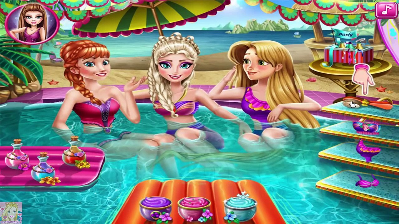 Elsa Anna and Rapunzel Pool Party - Disney Princess Games for Kids