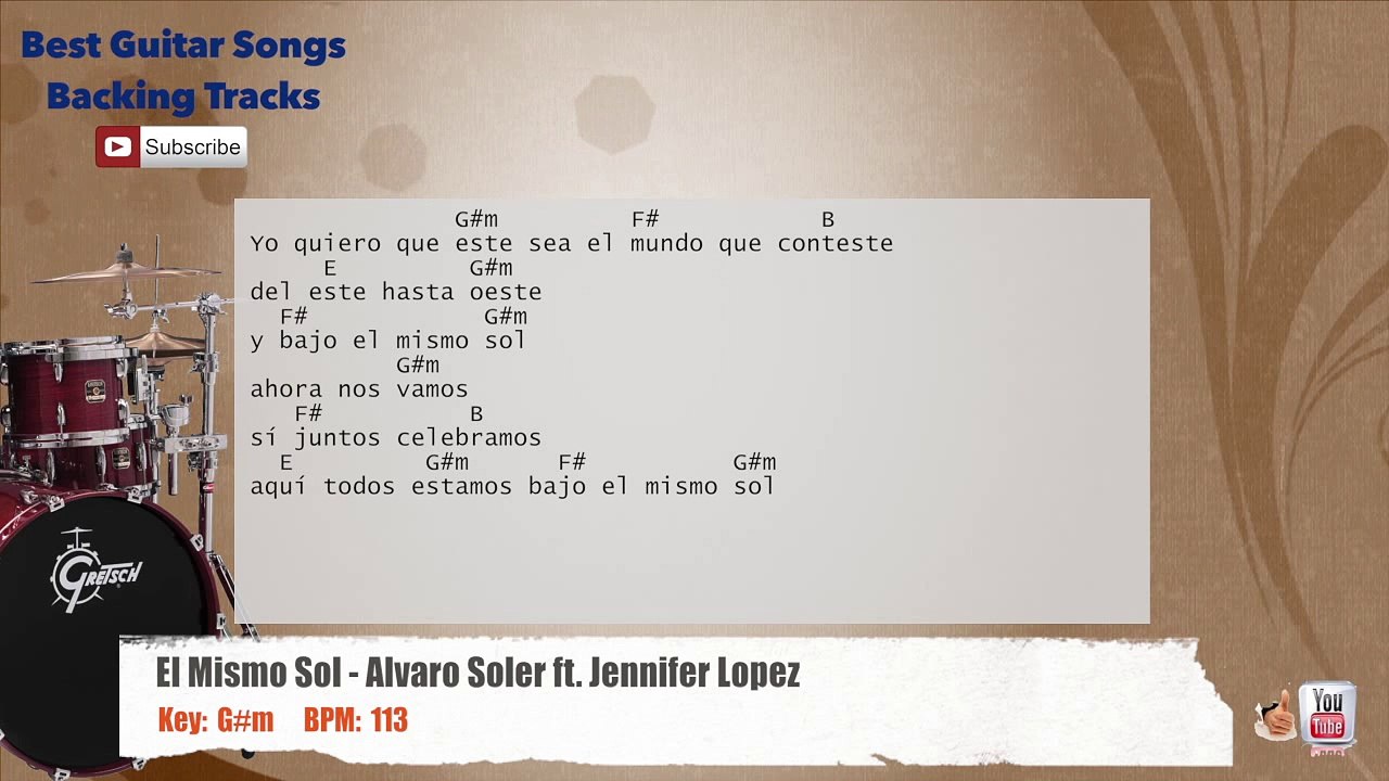 El Mismo Sol - Alvaro Soler ft. Jennifer Lopez Drums Backing Track with chords and lyrics