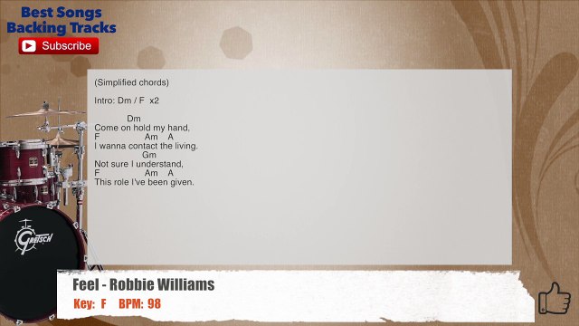 Feel - Robbie Williams Drums Backing Track with chords and lyrics