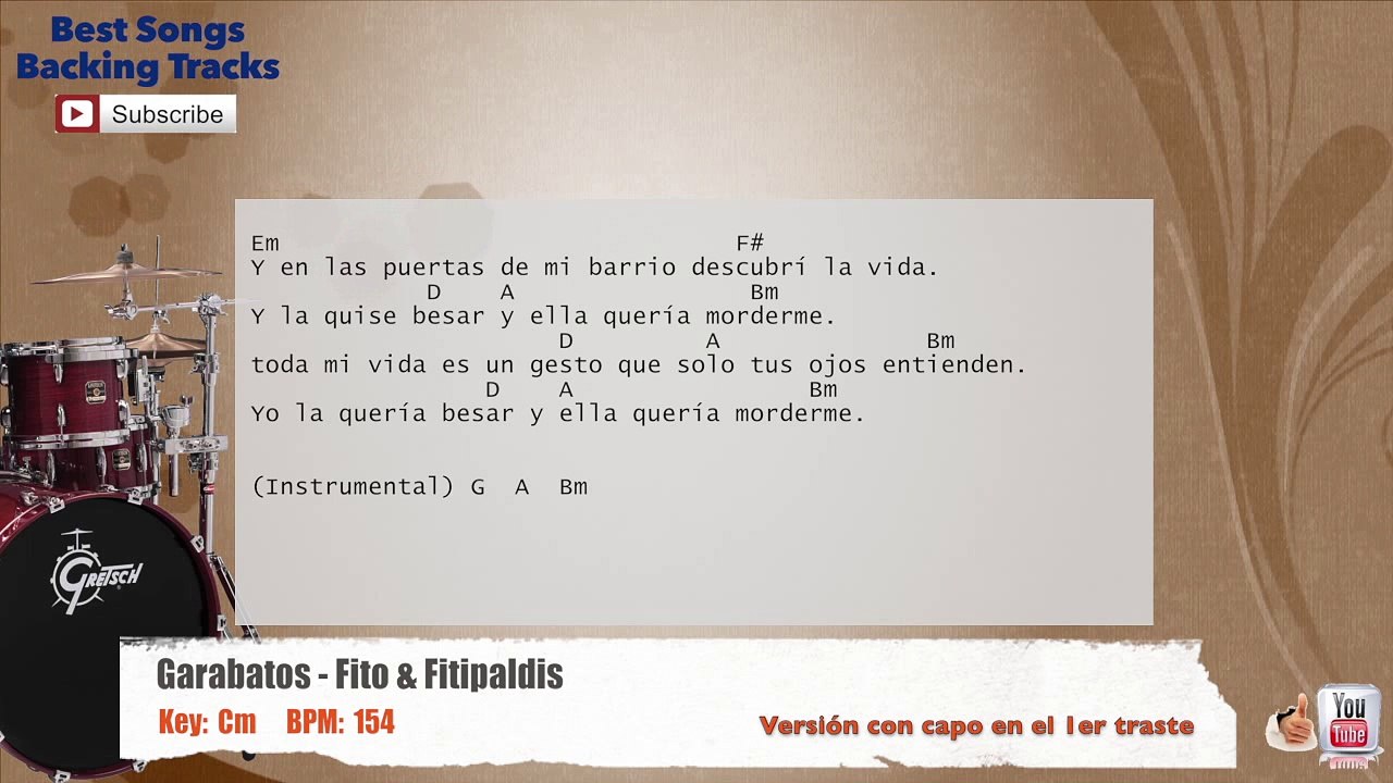 Garabatos - Fito & Fitipaldis Drums Backing Track with chords and lyrics