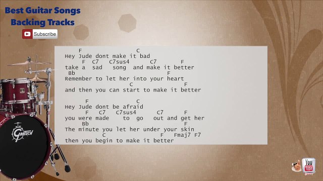 Hey Jude - The Beatles (Jazzy Version) Drums Backing Track with chords and lyrics