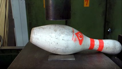 Hydraulic Press Attempts To Crush Bowling Pin And Bowling Ball