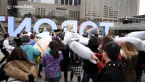 Flash mob pillow fight in Toronto, Canada
