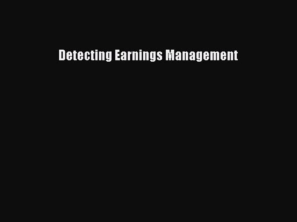 Download Detecting Earnings Management Ebook Online