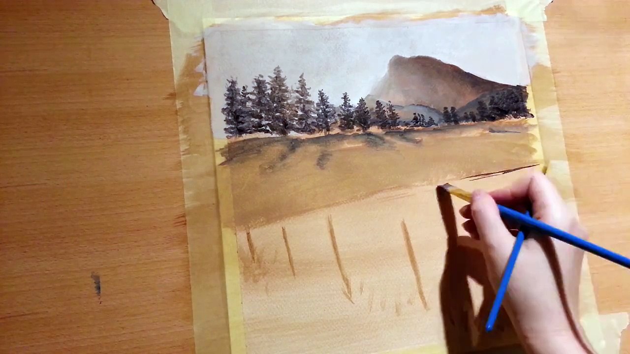 Acrylic painting The golden fields time lapse