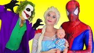Spiderman vs Joker vs Frozen Elsa - Elsa's baby kidnapped - Real life Superhero Fun movie