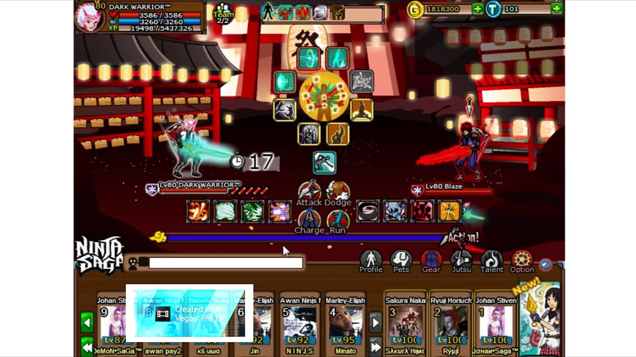 NINJA SAGA PVP- DARK WARRIOR vs BLAZE (KALALA)