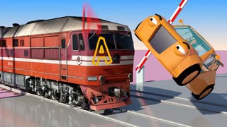 Cars and Railroad Crossing-Videos for Kids in 3d HD Train