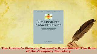PDF  The Insiders View on Corporate Governance The Role of the Company Secretary Download Online