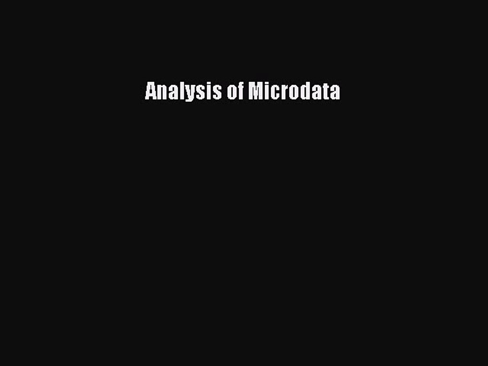 Read Analysis of Microdata Ebook Free