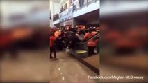 escalator speeds up throwing hockey fans