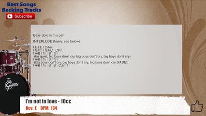 I'm Not In Love - 10 cc Drums Backing Track with chords and lyrics