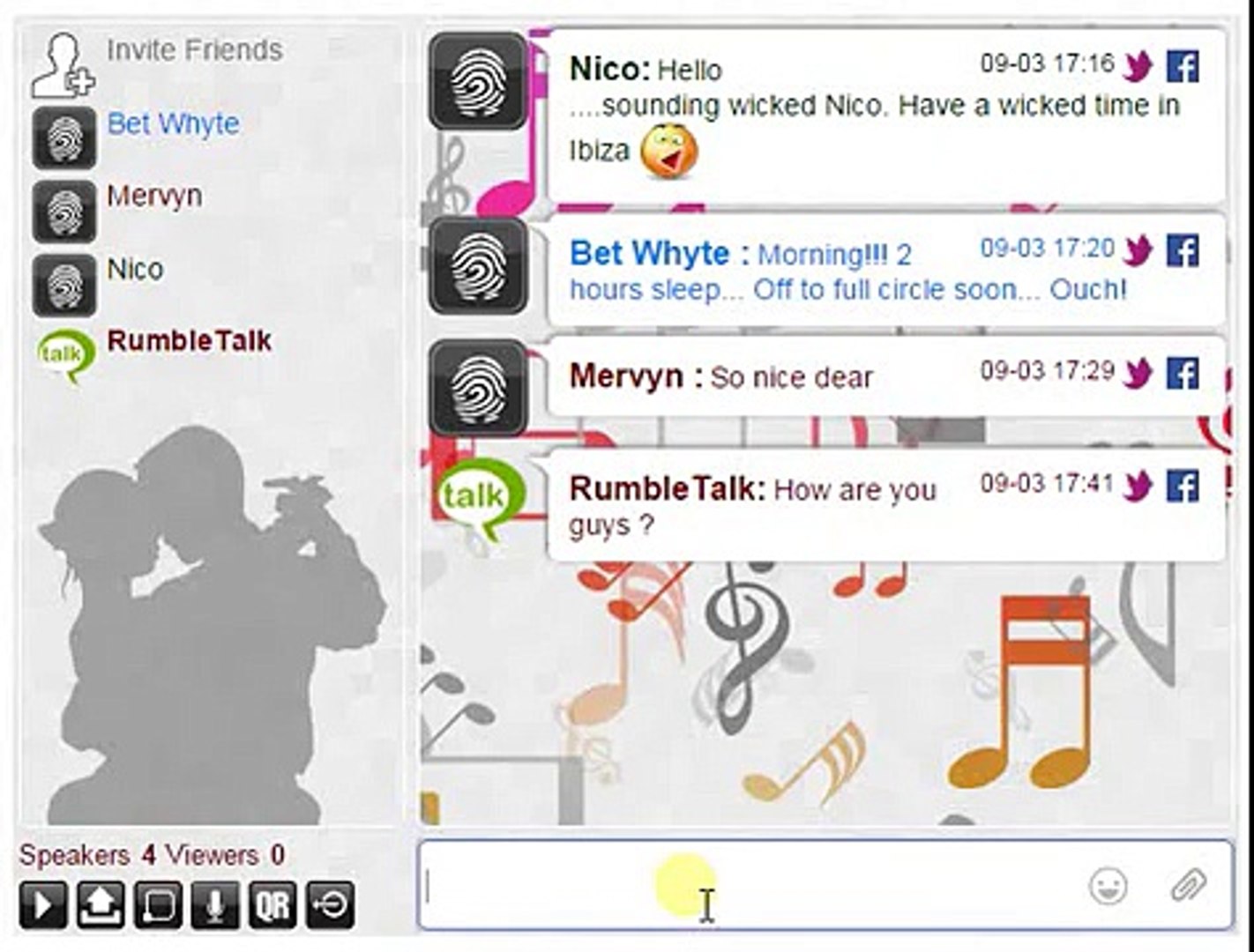Live Music Chat Room for website - attach images, youtube videos and talk in live video chat