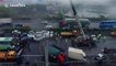 Aerial footage of major pile-up on motorway in China
