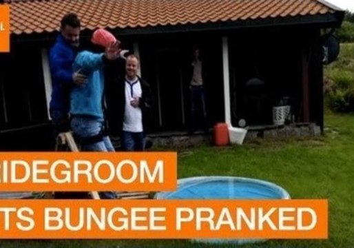Bridegroom Gets Pranked by Bungee Jump Set-Up
