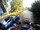 Flooded lane on a BMW F650 GS Dakar & G650 X-Challenge.