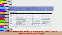 PDF  2013 Evaluation and Management EM Quick Reference Coding Card  Read Online