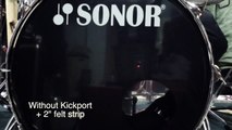 Kickport bass drum comparison, before and after on my Sonor Phonic Rosewood
