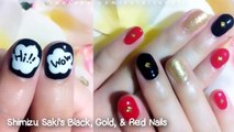 Black, Gold, & Red Nails ~ Nail Art Based On Shimizu Saki