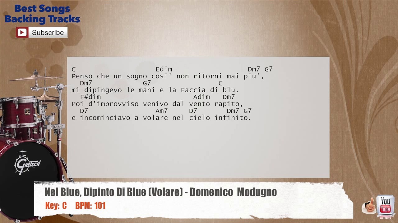 Nel Blue, Dipinto Di Blue (Volare) - Domenico Modugno Drums Backing Track with chords and lyrics