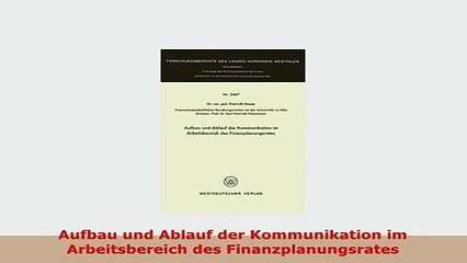 PDF  Aufbau und Ablauf der Kommunikation im Arbeitsbereich des Finanzplanungsrates PDF Book Free