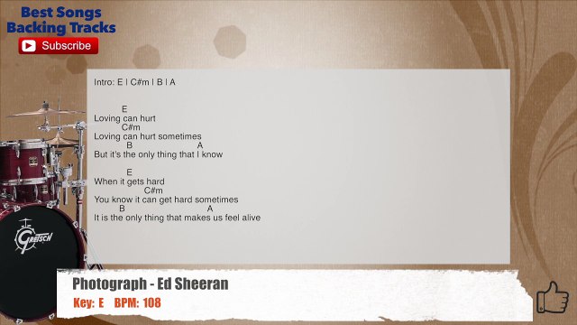 Photograph - Ed Sheeran Drums Backing Track with chords and lyrics