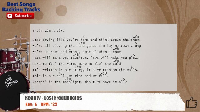 Reality - Lost Frequencies Drums Backing Track with chords and lyrics