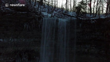Beautiful drone footage of Tew's Falls in Canada amid a polar vortex