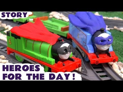 HEROES FOR THE DAY - Join Thomas and Percy dress up as Batman and Robin to help find Surprise Eggs, Featuring DC Comics Superheroes, Play Doh, Justice League, Spongebob, TMNT, Green Arrow, Disney Cars and many more family fun toys