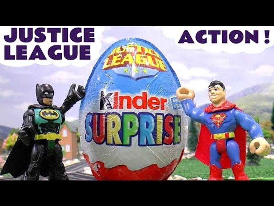 JUSTICE LEAGUE IN ACTION --- Join DC Comics Superheros Batman and Superman with Thomas and Friends as they open surprise eggs and 1 giant kinder egg! Featuring TMNT, Spiderman, Transformers, the Penguin, Riddler, and many more fun family toys