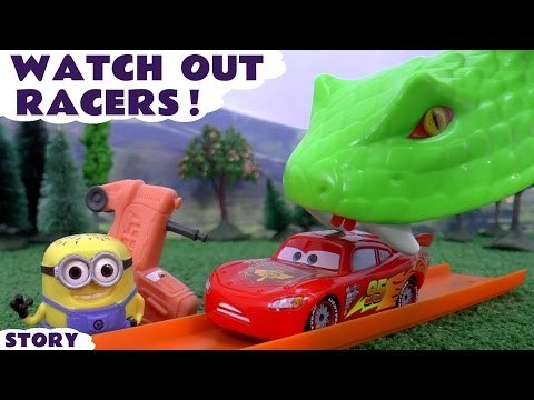 WATCH OUT RACERS! - Join Disney Cars, The Avengers, Star Wars, Thomas and Friends, and Spiderman in a knockout competition on this Hot Wheels Snake set, with Minions and Peppa Pig judging, Who will win?