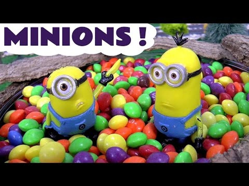 MINIONS! --- Funny Minions with Thomas and Friends open Kinder Surprise Eggs, but must watch out for the Shark and Skittles! Featuring Disney Frozen, Batman, My Little Pony MLP, Transformers and many more family fun toys