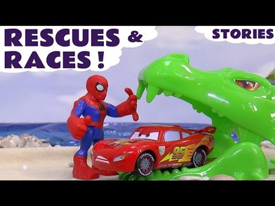 RESCUES AND RACES --- Join Lightning McQueen from Disney Cars with Spiderman in this compilation of race and rescue toy stories, Featuring TMNT, Thomas and Friends, Dragons, The Avengers, Surprise Eggs, Transformers, and many more family fun toys