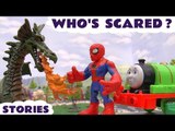 WHO'S SCARED? --- Join Spiderman with Thomas and Friends in this collection of Scary Toy Stories, Featuring Batman, The Avengers, Dragons, Play Doh, Ultron, Disney Frozen, The Joker and many more family fun toys