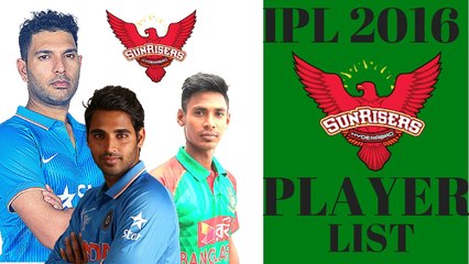Ipl 2016- Sunrisers Hyderabad Team, Player List 2016