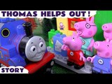 Peppa Pig and Thomas and Friends Toy Trains help Pepa collect Surprise Eggs | Disney Cars Frozen MLP