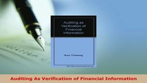 Read  Auditing As Verification of Financial Information PDF Free