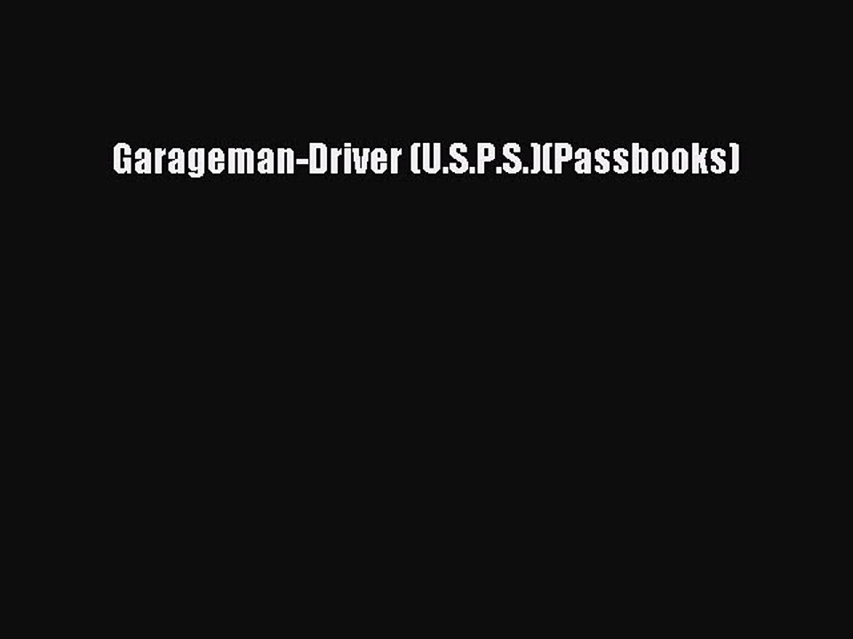 PDF Garageman-Driver (U.S.P.S.)(Passbooks) Free Books