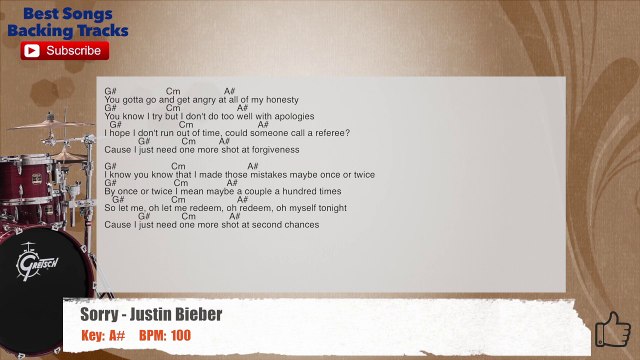 Sorry - Justin Bieber Drums Backing Track with chords and lyrics