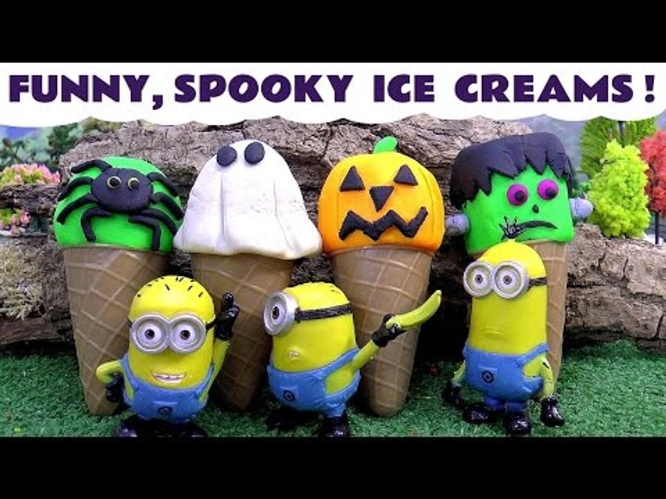 Halloween Funny Minions Spooky Play Doh Ice Cream and Thomas and Friends | Spiderman Shopkins