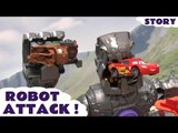 Disney Cars and Thomas & Friends Attacked by Hot Wheels Robot | TMNT Batman and Avengers Rescue