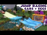 Cars v Surprise Eggs Jump Racing - Lightning McQueen Thomas Train Disney Planes Mickey Mouse