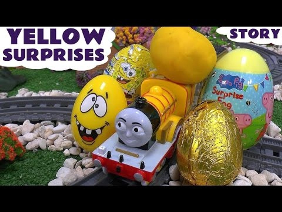 Learn Colors - Yellow - Play Doh Surprise Eggs Cars Minions Peppa Pig Spongebob Thomas and Friends