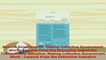 Read  Beyond Governments Making Collective Government Work  Lessons From the Extractive Ebook Free