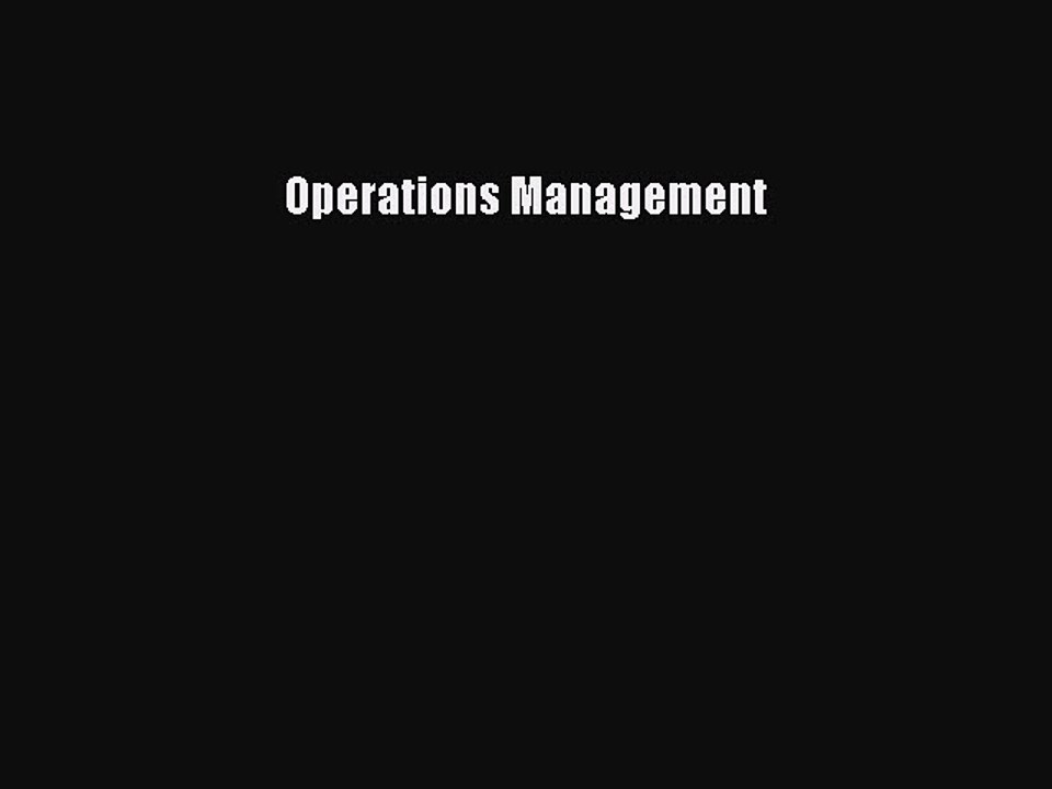 Read Operations Management Ebook Free