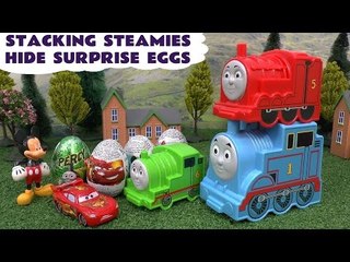 Thomas and Friends Stacking Cups Steamies Surprise Eggs Cars Mickey Mouse Spider-Man Huevos Sorpresa