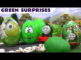 Descargar video: Learn Colours Surprise Eggs Play Doh Thomas and Friends Cars Avengers Green Colors Toy Story Percy