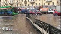 В Казани из-за ливня дерево упало на автомобиль
