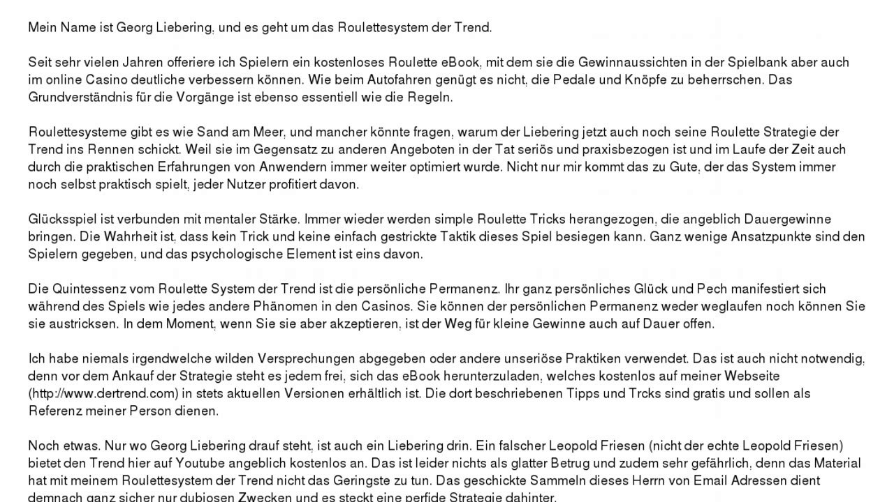 Das Roulette System Der Trend - Einleitung von Georg Liebering