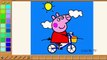 PEPPA PIG AND HER BIKE COLORING PAGES - PEPPA PIG RIDING HER BIKE COLORING PAGES